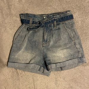 cute denim shorts with tie! 
size: 25
condition: like new
